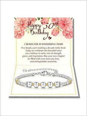 Birthday Bracelet Beaded 30th 40th 50th 60th 70th Gift Adjustable Chain